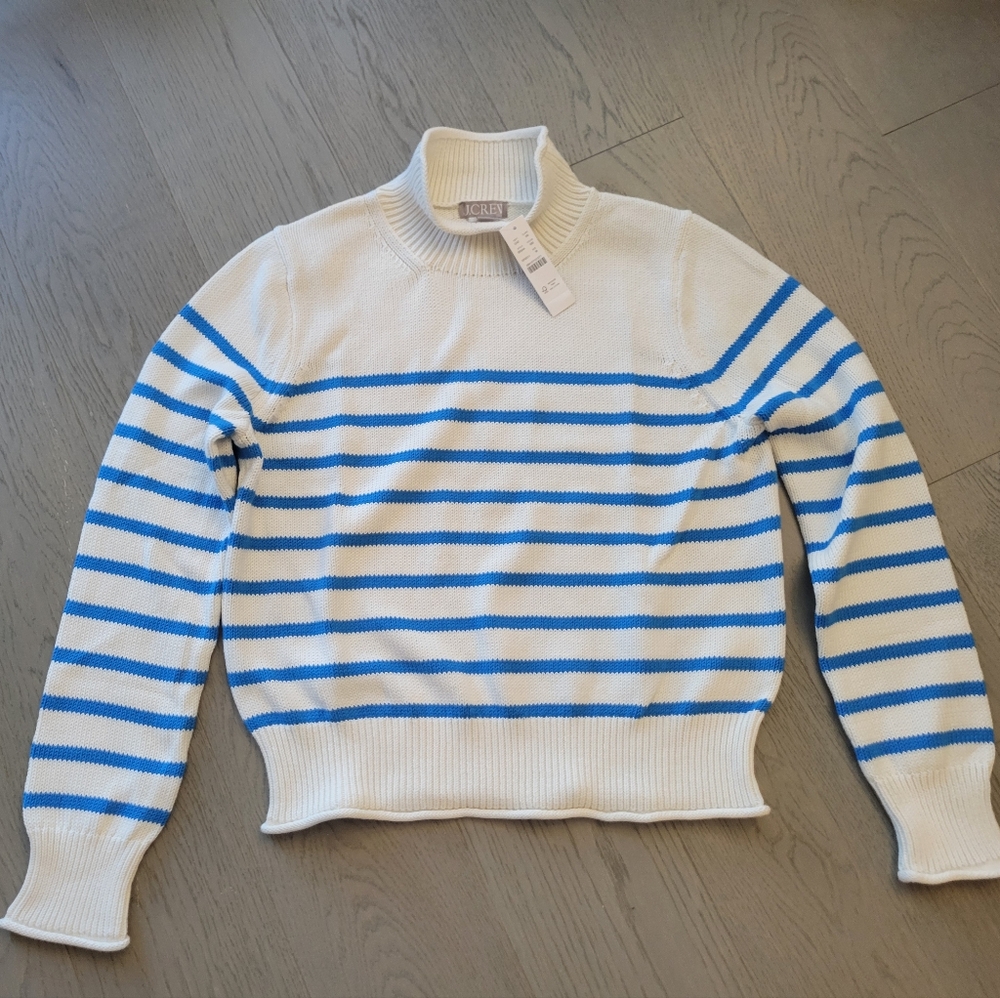 NWT J.Crew New Heritage Rollneck Sweater in Ivory/Barcelona size Medium